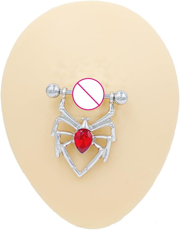 Kokoma Punk 14G Spider Nipple Rings for Women Red Crystal CZ Nipplerings Nipple Piercing Shield Barbell Body Piercing Jewelry for Halloween Costume Party Holiday Night - QIAO CrystalQIAO CrystalQIAO Crystal