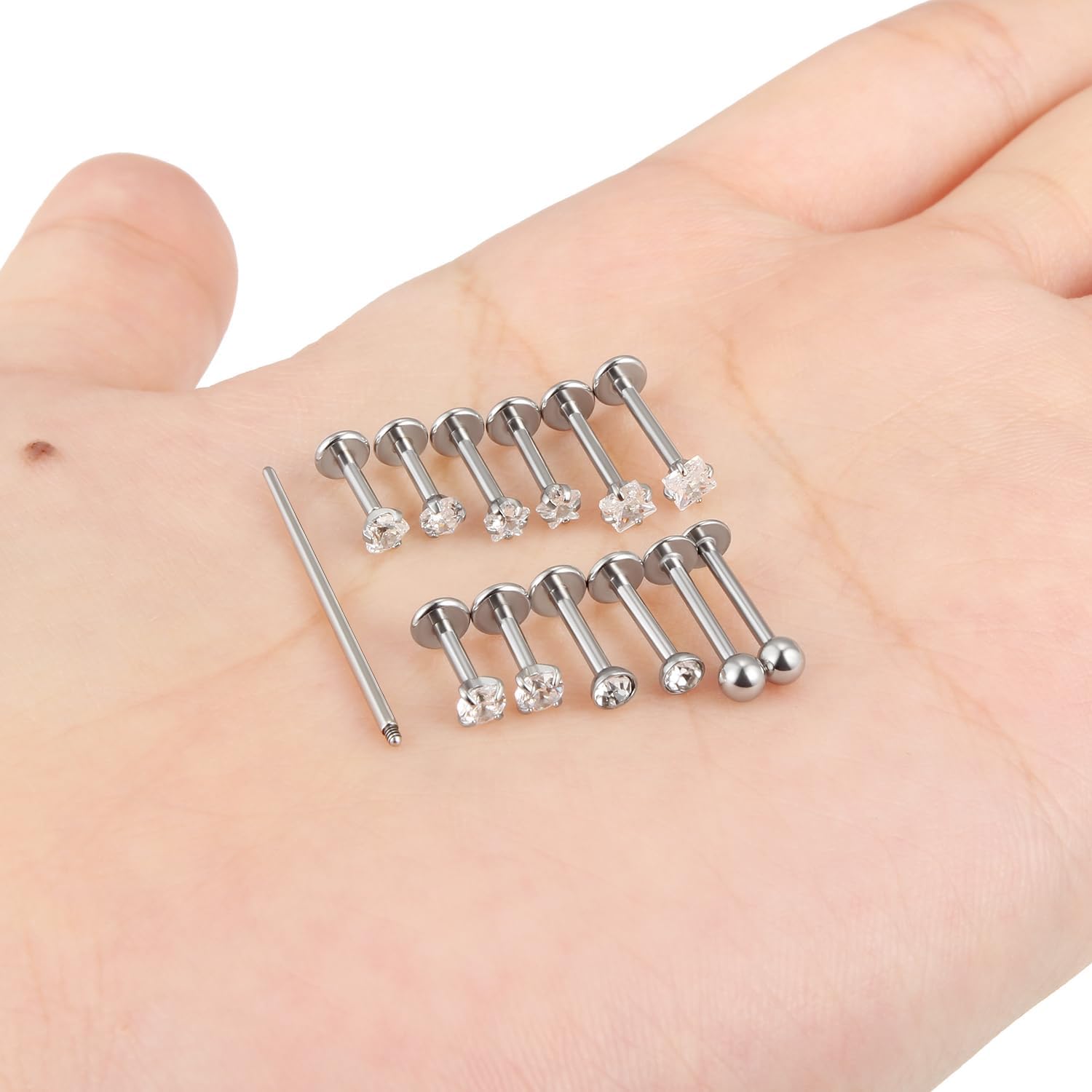 Kridzisw 16G Lip Labret Medusa Rings Studs Internally Threaded 316L Surgical Steel Snake Bite Lip Rings Flat Back Catilage Tragus Helix Daith Earrings Piercings Jewelry for Women Men 8mm - QIAO CrystalQIAO CrystalQIAO Crystal