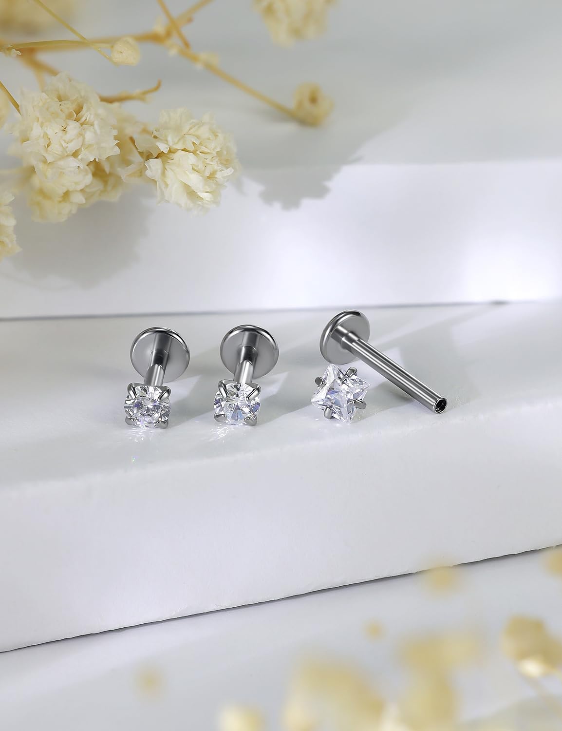 Kridzisw 16G Lip Labret Medusa Rings Studs Internally Threaded 316L Surgical Steel Snake Bite Lip Rings Flat Back Catilage Tragus Helix Daith Earrings Piercings Jewelry for Women Men 8mm - QIAO CrystalQIAO CrystalQIAO Crystal