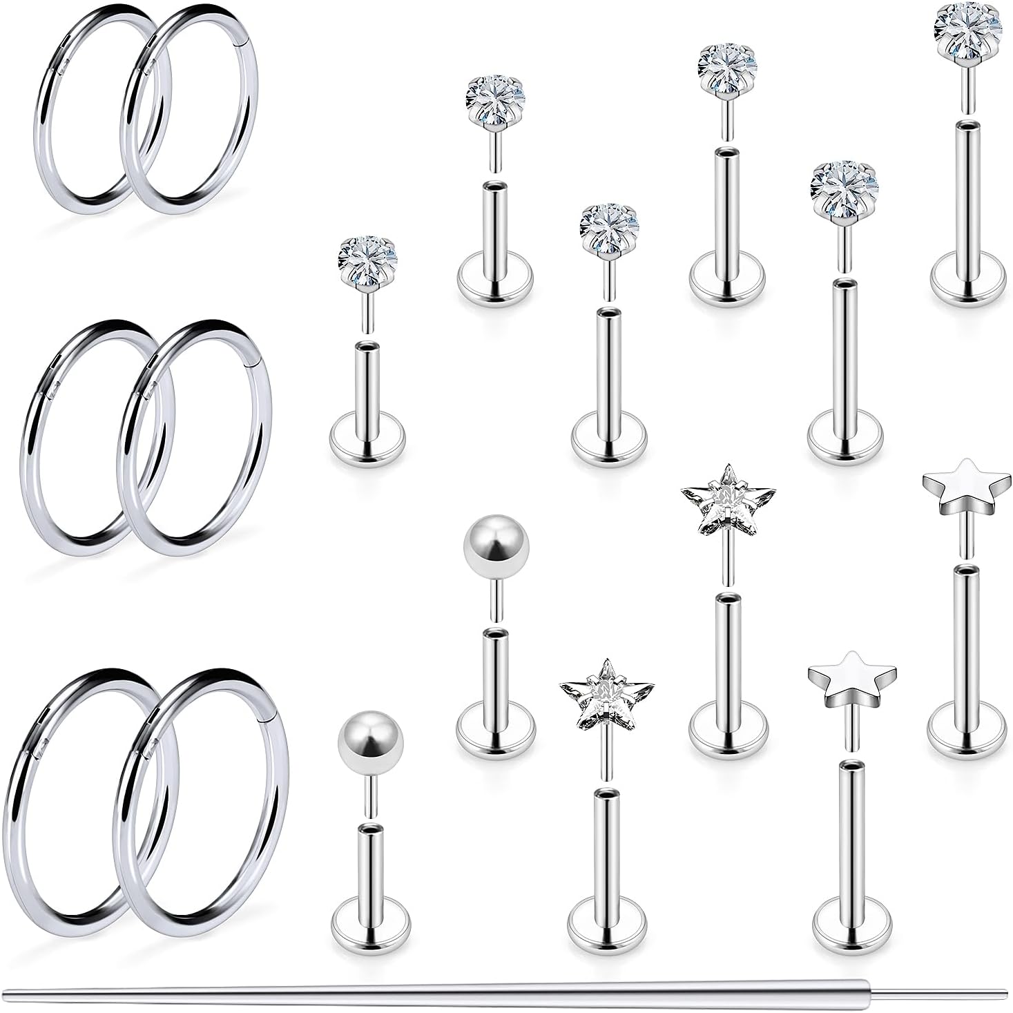 Kridzisw 16G Lip Labret Medusa Rings Studs Internally Threaded 316L Surgical Steel Snake Bite Lip Rings Flat Back Catilage Tragus Helix Daith Earrings Piercings Jewelry for Women Men 8mm - QIAO CrystalQIAO CrystalQIAO Crystal