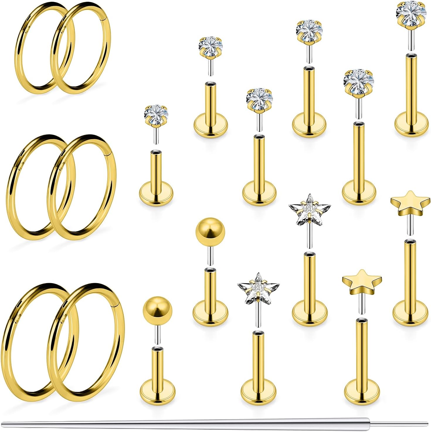 Kridzisw 16G Lip Labret Medusa Rings Studs Internally Threaded 316L Surgical Steel Snake Bite Lip Rings Flat Back Catilage Tragus Helix Daith Earrings Piercings Jewelry for Women Men 8mm - QIAO CrystalQIAO CrystalQIAO Crystal