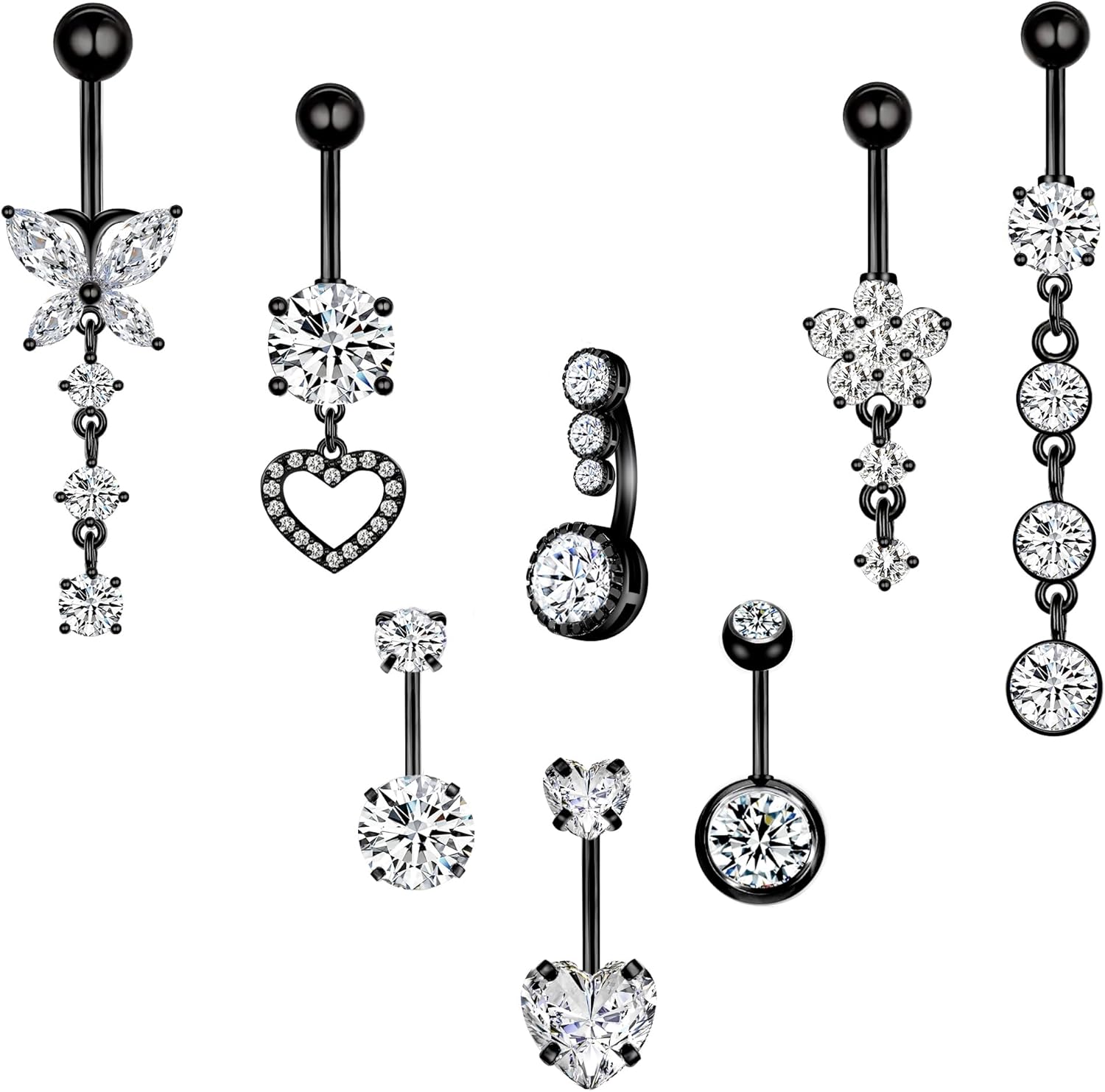 LEE&RO Belly Button Ring Dangle Stainless Steel Belly Rings 14G Belly Button Piercing Cute Navel Ring Belly Piercing Jewelry - 我的商店我的商店我的商店