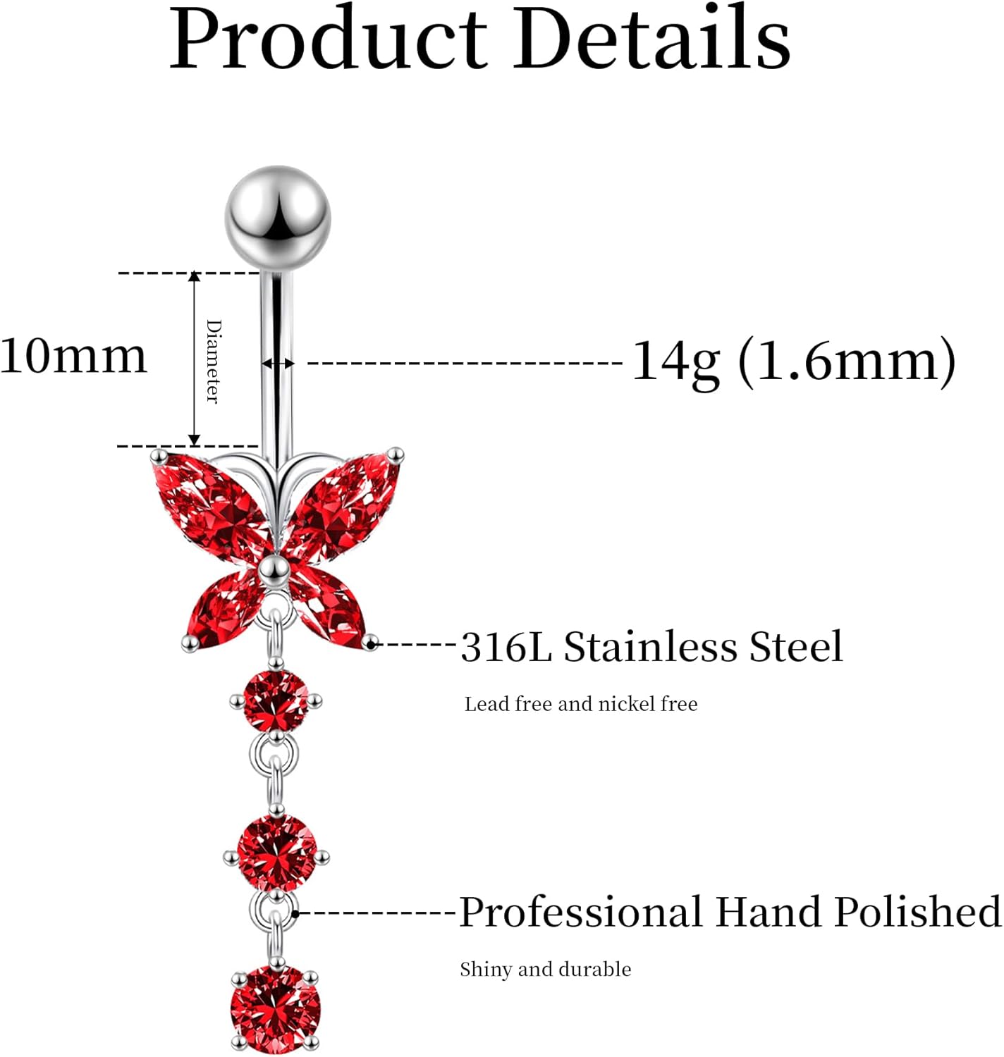 LEE&RO Belly Button Ring Dangle Stainless Steel Belly Rings 14G Belly Button Piercing Cute Navel Ring Belly Piercing Jewelry - 我的商店我的商店我的商店