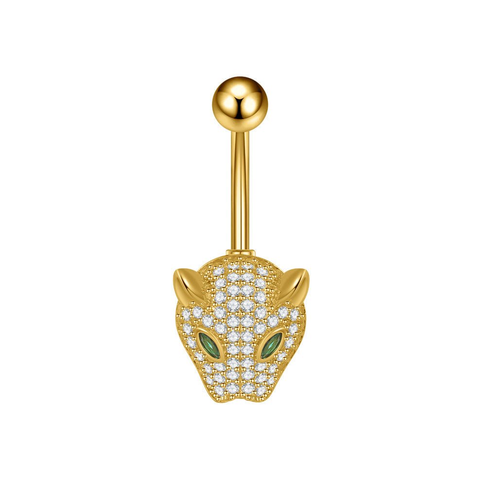 Leopard Design Stainless Steel CZ Barbell Belly Dangle Navel Piercing - QIAO Crystal我的商店QIAO Crystal