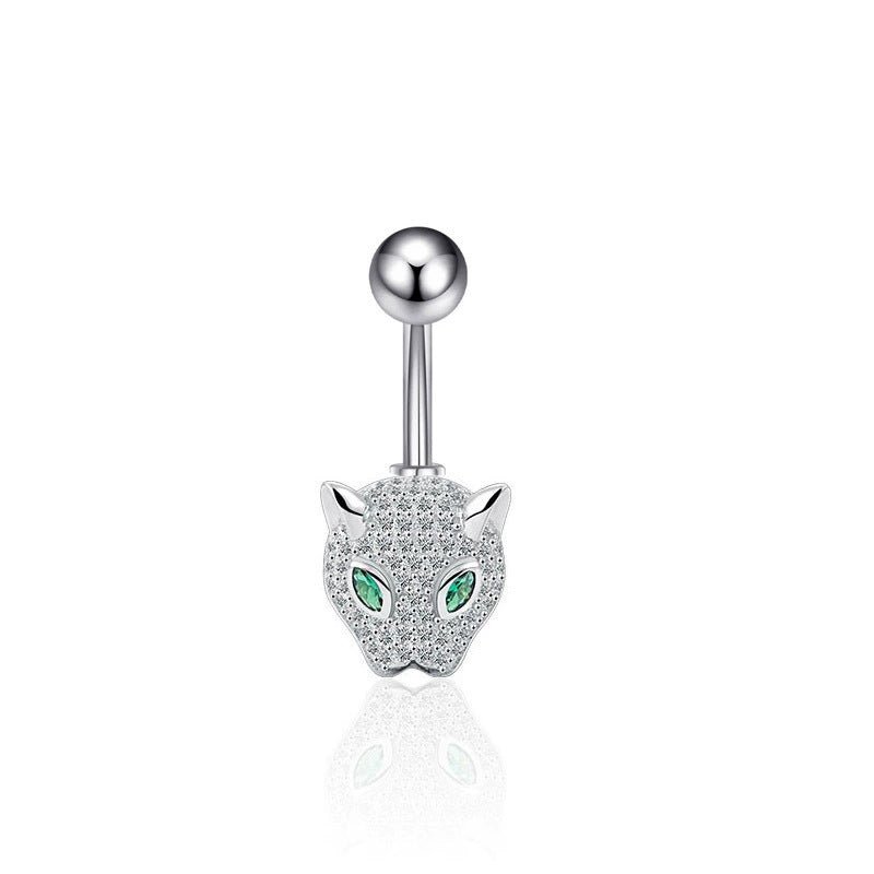Leopard Design Stainless Steel CZ Barbell Belly Dangle Navel Piercing - QIAO Crystal我的商店QIAO Crystal