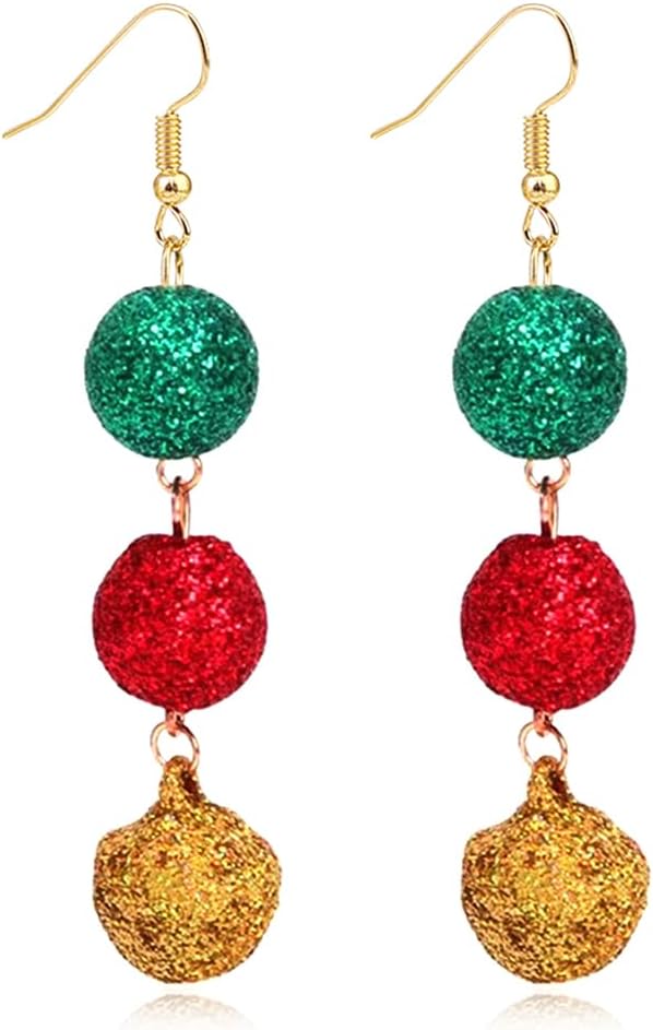 Lightweight Christmas Tree Faux Leather Sequins Dangle Earrings Glitter three - layer splicing sequin PU Earrings for Women Gift - QIAO Crystal我的商店QIAO Crystal