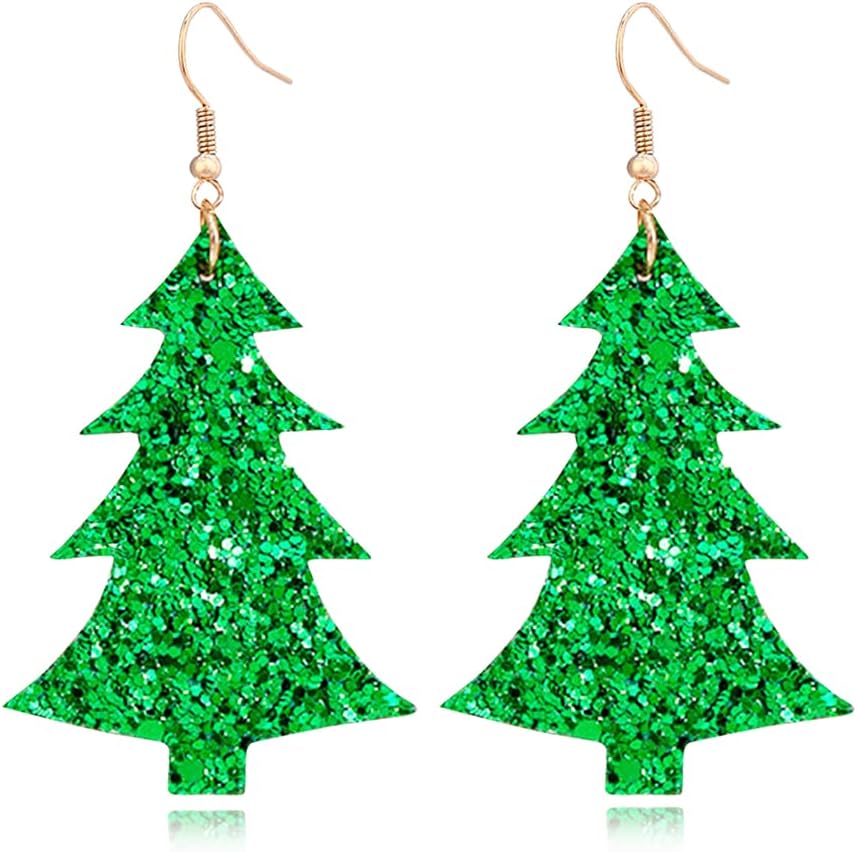 Lightweight Christmas Tree Faux Leather Sequins Dangle Earrings Glitter three - layer splicing sequin PU Earrings for Women Gift - QIAO Crystal我的商店QIAO Crystal