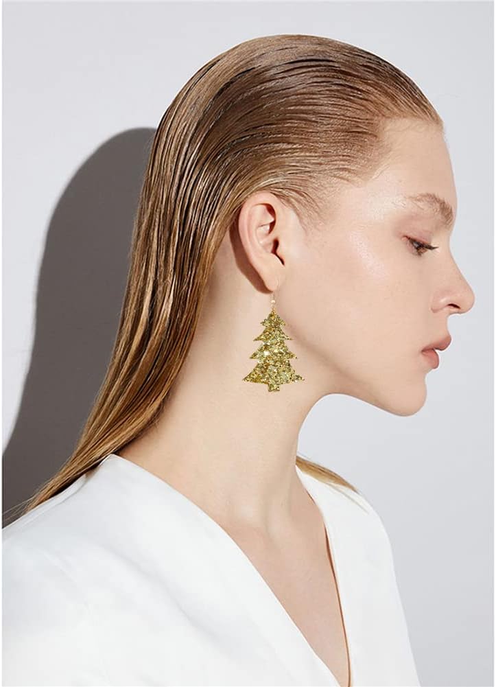 Lightweight Christmas Tree Faux Leather Sequins Dangle Earrings Glitter three - layer splicing sequin PU Earrings for Women Gift - QIAO Crystal我的商店QIAO Crystal