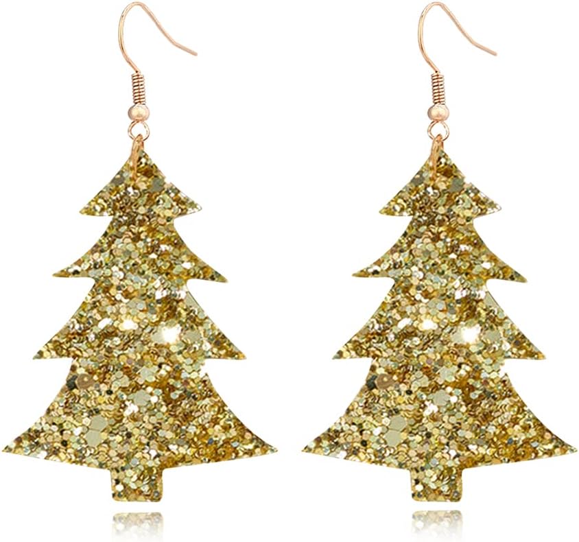 Lightweight Christmas Tree Faux Leather Sequins Dangle Earrings Glitter three - layer splicing sequin PU Earrings for Women Gift - QIAO Crystal我的商店QIAO Crystal