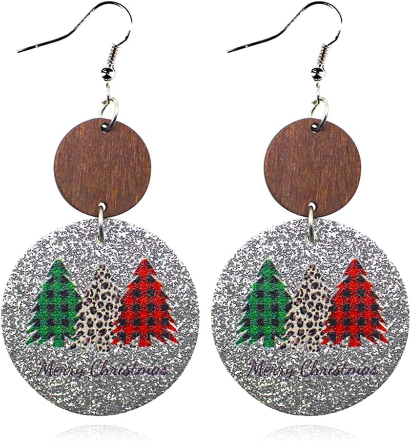 Lightweight Christmas Tree Faux Leather Sequins Dangle Earrings Glitter three - layer splicing sequin PU Earrings for Women Gift - QIAO Crystal我的商店QIAO Crystal