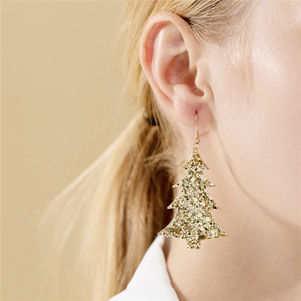 Lightweight Christmas Tree Faux Leather Sequins Dangle Earrings Glitter three - layer splicing sequin PU Earrings for Women Gift - QIAO Crystal我的商店QIAO Crystal