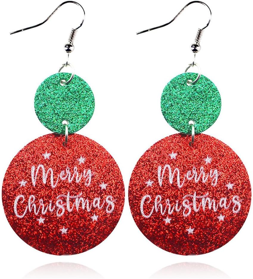 Lightweight Christmas Tree Faux Leather Sequins Dangle Earrings Glitter three - layer splicing sequin PU Earrings for Women Gift - QIAO Crystal我的商店QIAO Crystal