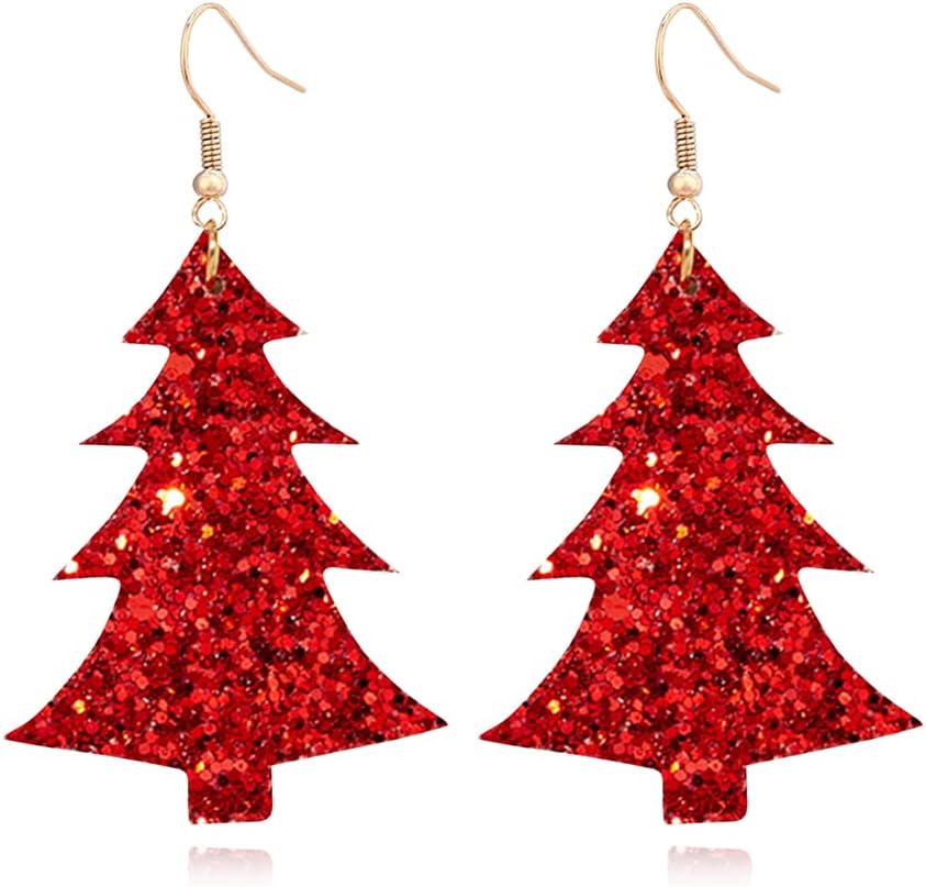 Lightweight Christmas Tree Faux Leather Sequins Dangle Earrings Glitter three - layer splicing sequin PU Earrings for Women Gift - QIAO Crystal我的商店QIAO Crystal