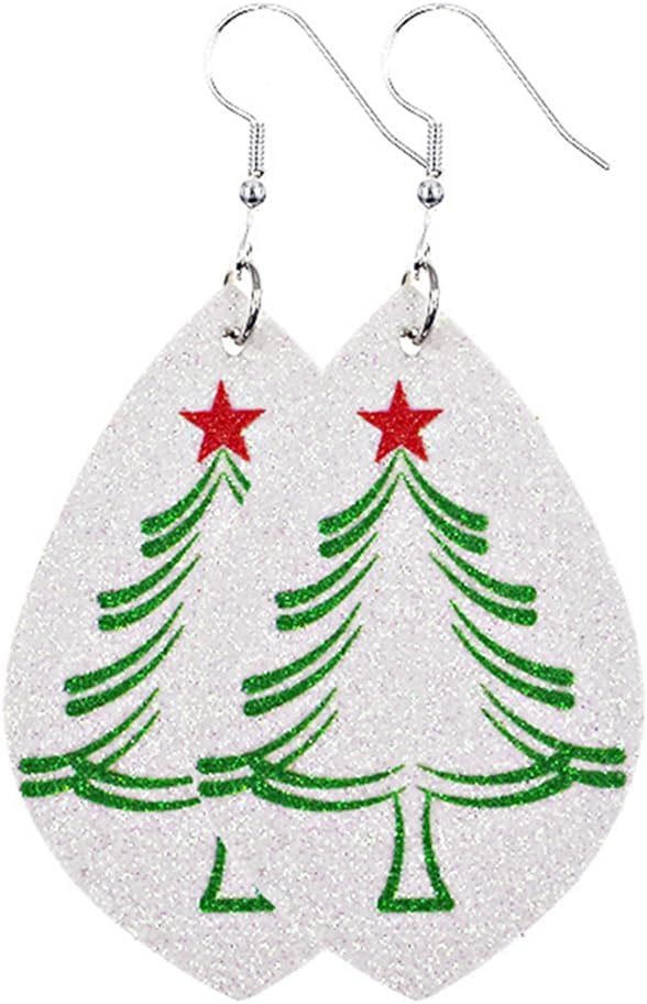 Lightweight Christmas Tree Faux Leather Sequins Dangle Earrings Glitter three - layer splicing sequin PU Earrings for Women Gift - QIAO Crystal我的商店QIAO Crystal