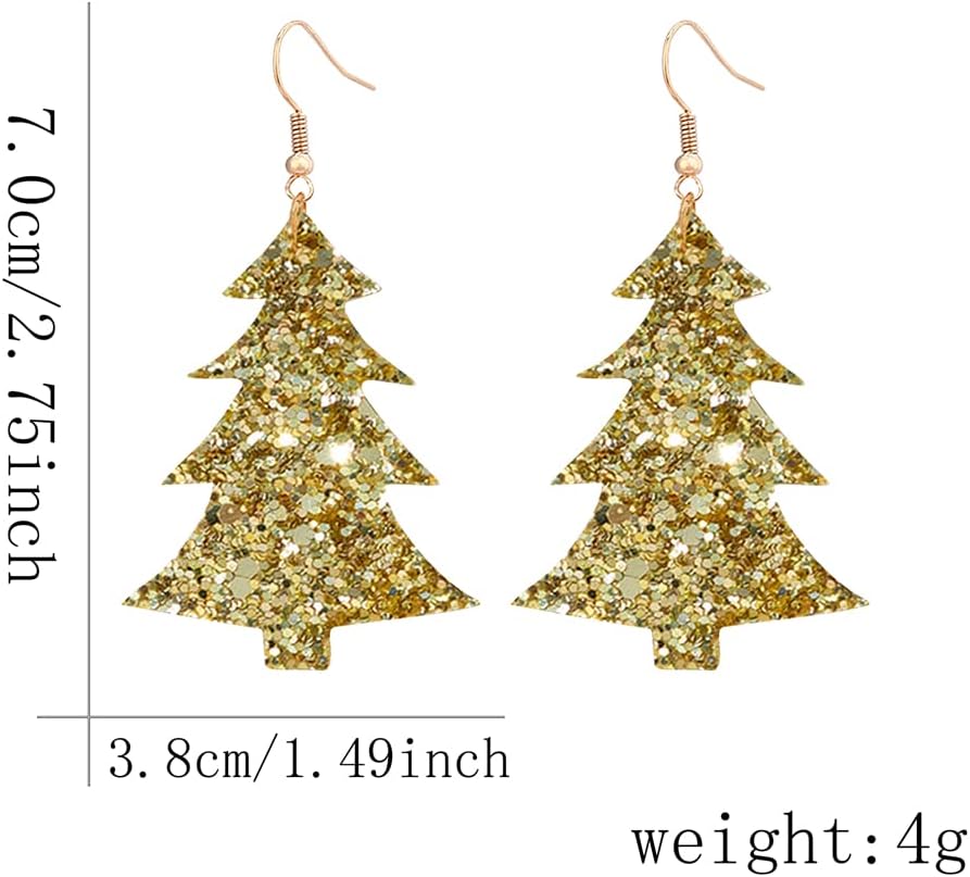 Lightweight Christmas Tree Faux Leather Sequins Dangle Earrings Glitter three - layer splicing sequin PU Earrings for Women Gift - QIAO Crystal我的商店QIAO Crystal