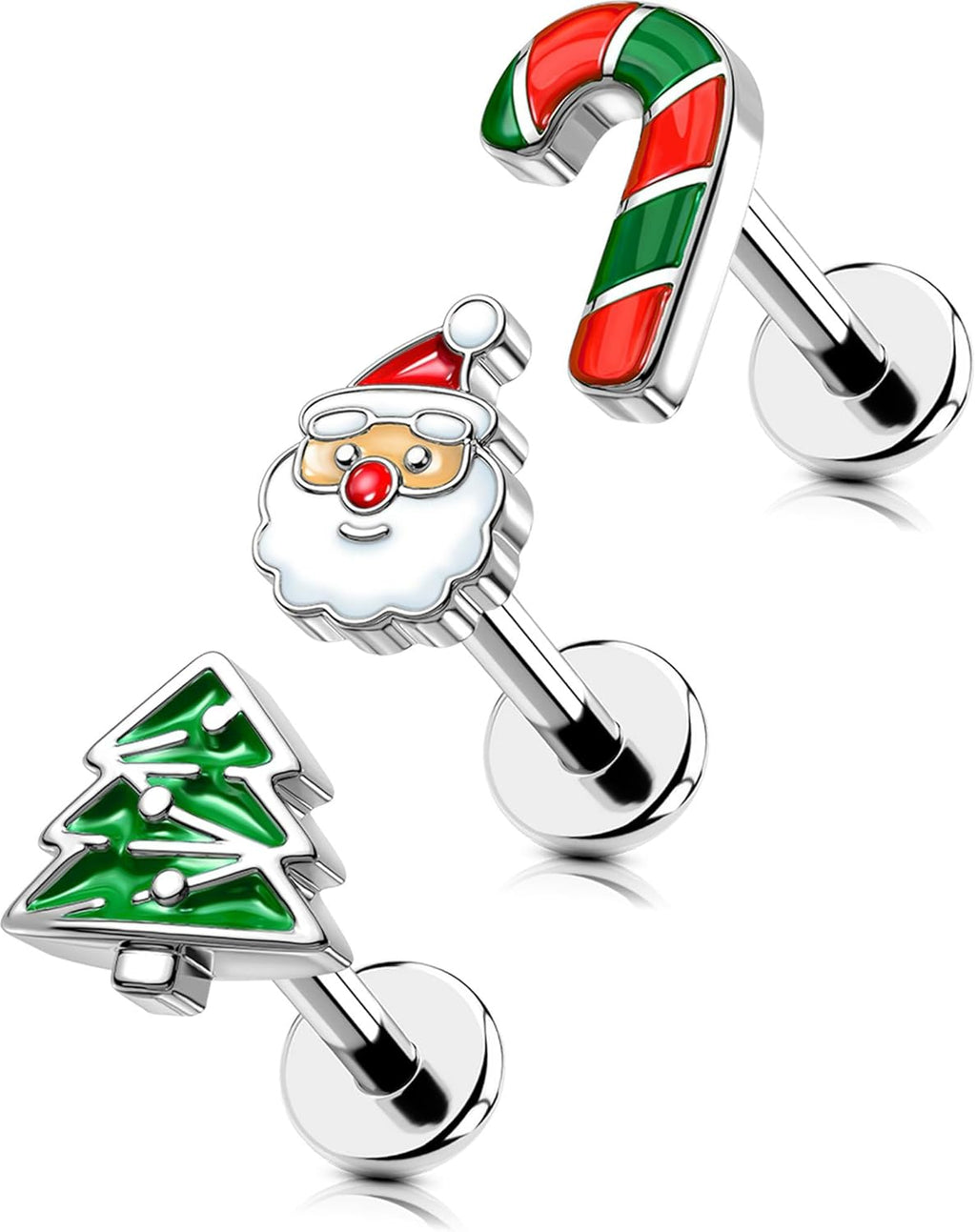 Lip Piercing Jewelry, 3PCS Christmas Elements 16G Lip Rings, 316L Surgical Steel Labret Lip Piercing Jewelry, Cartilage Helix Tragus Earrings For Women And Menv - QIAO CrystalQIAO CrystalQIAO Crystal