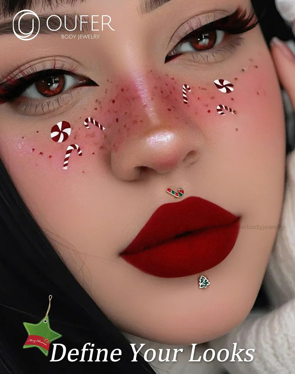 Lip Piercing Jewelry, 3PCS Christmas Elements 16G Lip Rings, 316L Surgical Steel Labret Lip Piercing Jewelry, Cartilage Helix Tragus Earrings For Women And Menv - QIAO CrystalQIAO CrystalQIAO Crystal