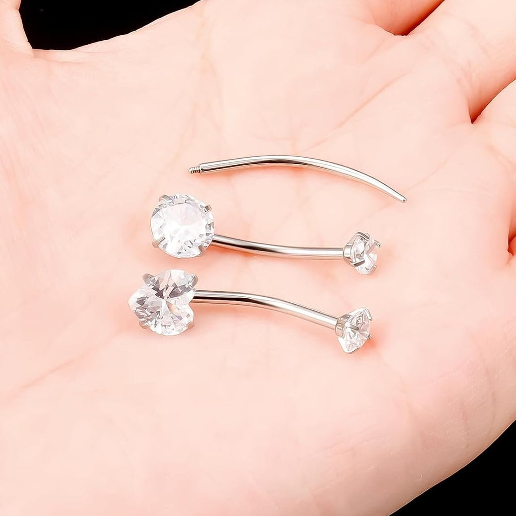 Long and Extra Long Bar Belly Button Ring Internal Thread Hypoallergenic Surgical Stainless Steel 14mm 16mm 14 Gauge Navel Rings Cubic Zirconia Buuton Body Piercing Jewelry for Women Men - 我的商店我的商店我的商店