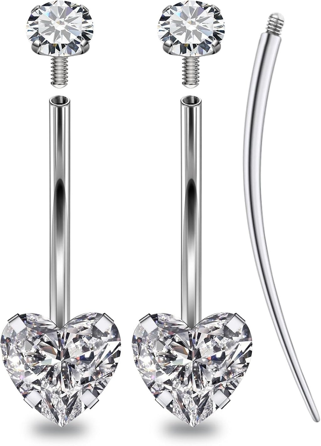 Long and Extra Long Bar Belly Button Ring Internal Thread Hypoallergenic Surgical Stainless Steel 14mm 16mm 14 Gauge Navel Rings Cubic Zirconia Buuton Body Piercing Jewelry for Women Men - 我的商店我的商店我的商店