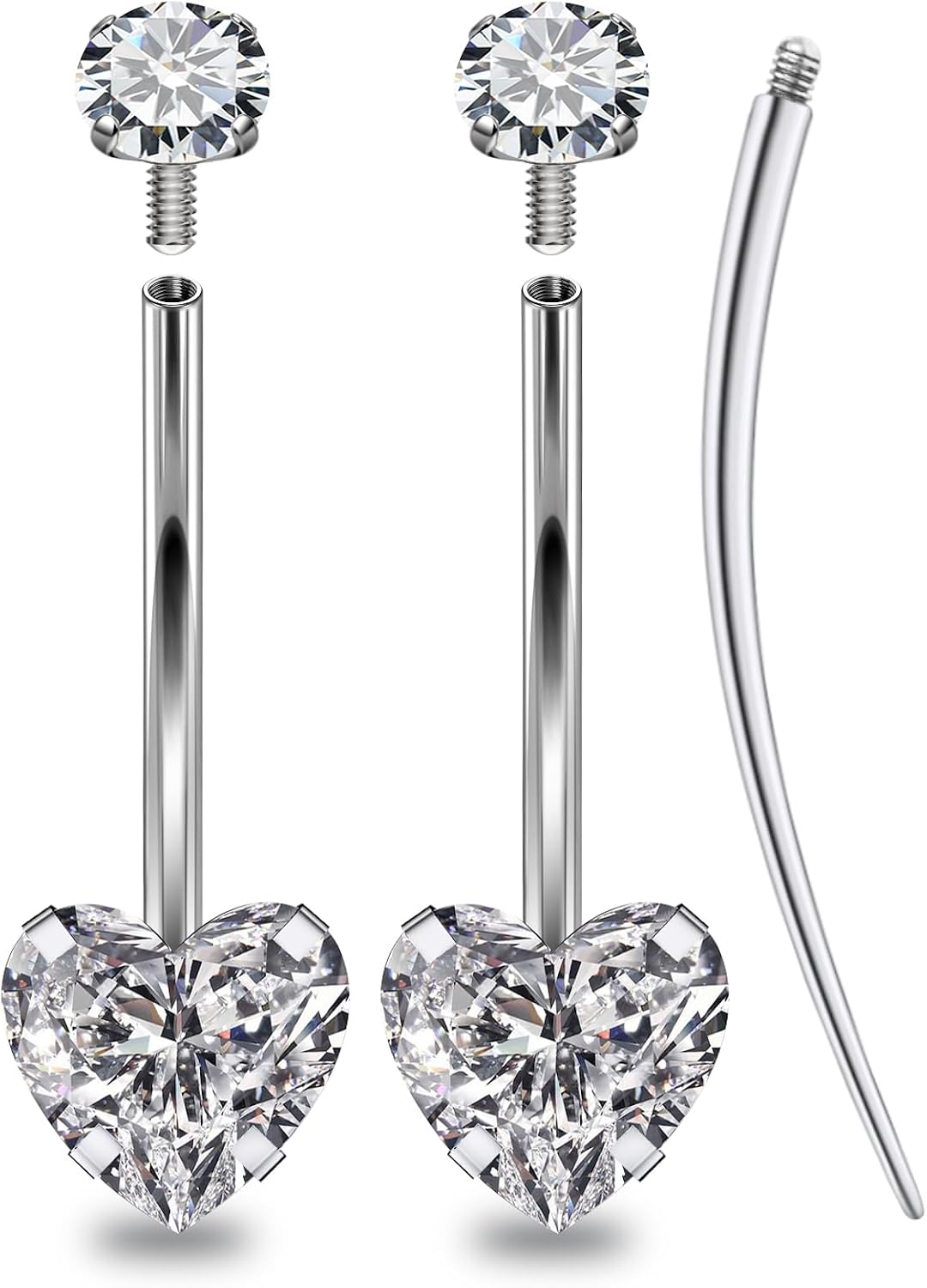 Long and Extra Long Bar Belly Button Ring Internal Thread Hypoallergenic Surgical Stainless Steel 14mm 16mm 14 Gauge Navel Rings Cubic Zirconia Buuton Body Piercing Jewelry for Women Men - 我的商店我的商店我的商店