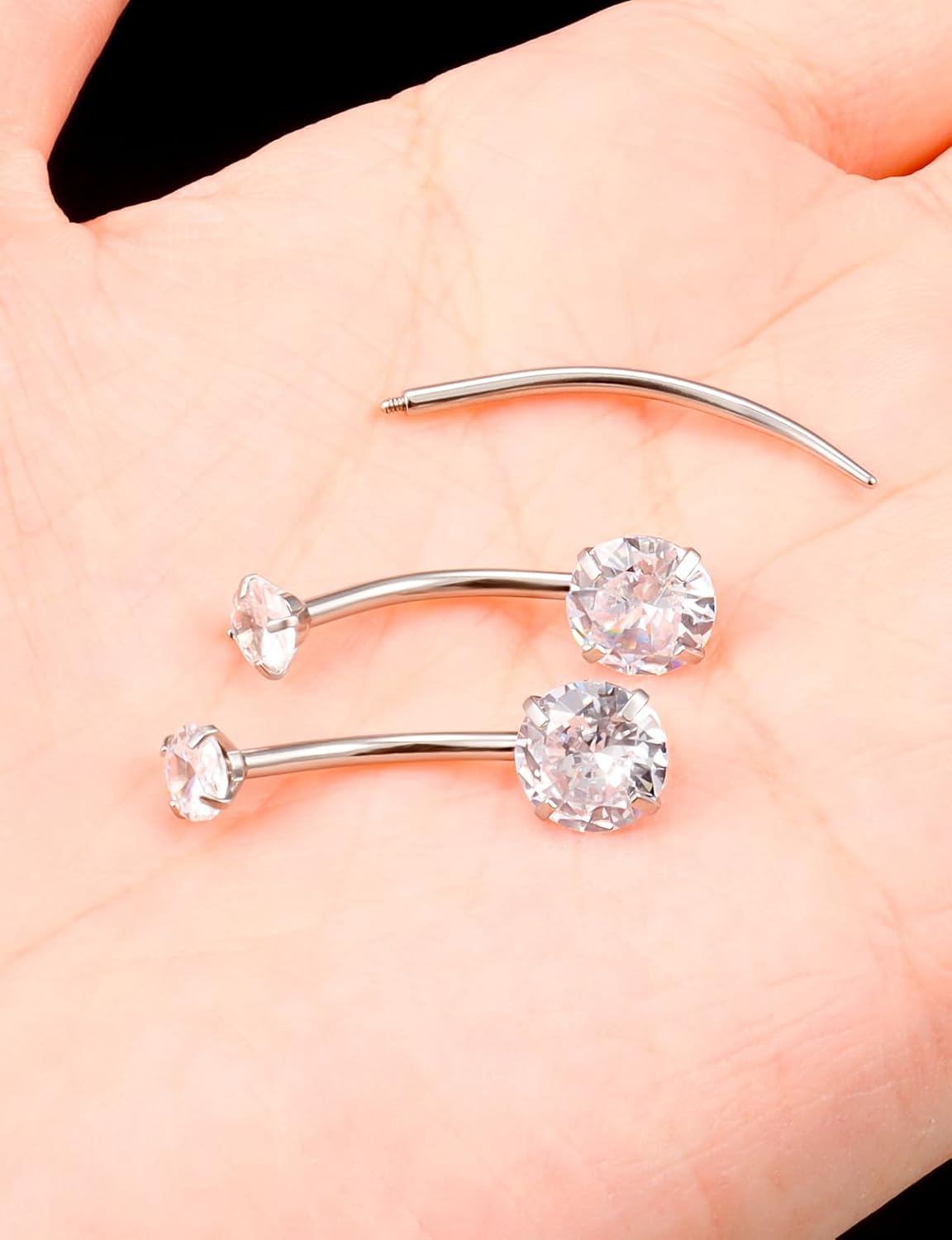 Long and Extra Long Bar Belly Button Ring Internal Thread Hypoallergenic Surgical Stainless Steel 14mm 16mm 14 Gauge Navel Rings Cubic Zirconia Buuton Body Piercing Jewelry for Women Men - 我的商店我的商店我的商店