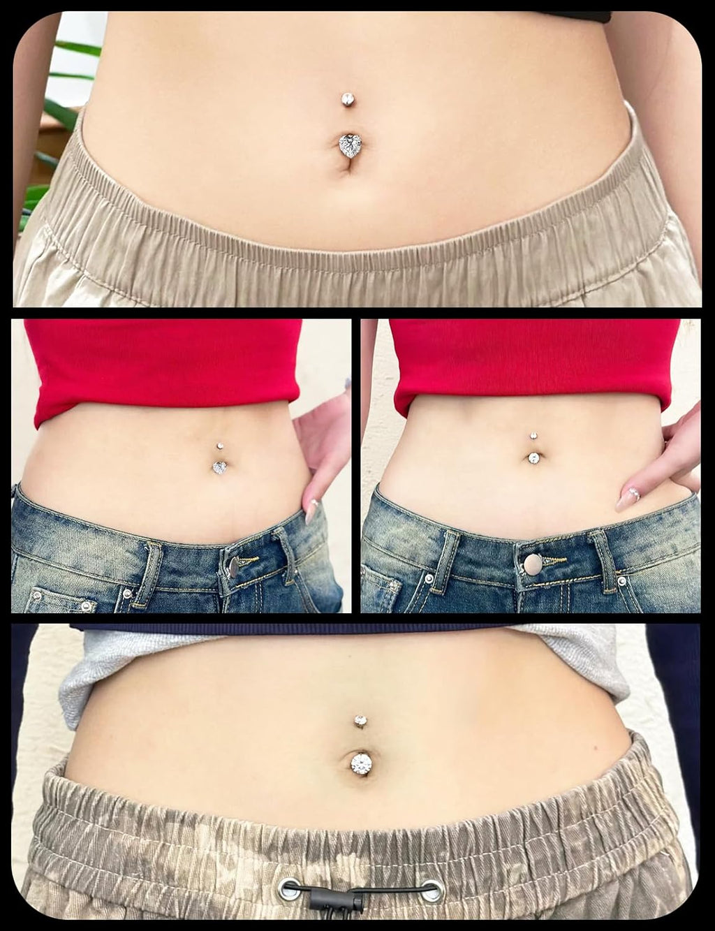 Long and Extra Long Bar Belly Button Ring Internal Thread Hypoallergenic Surgical Stainless Steel 14mm 16mm 14 Gauge Navel Rings Cubic Zirconia Buuton Body Piercing Jewelry for Women Men - 我的商店我的商店我的商店