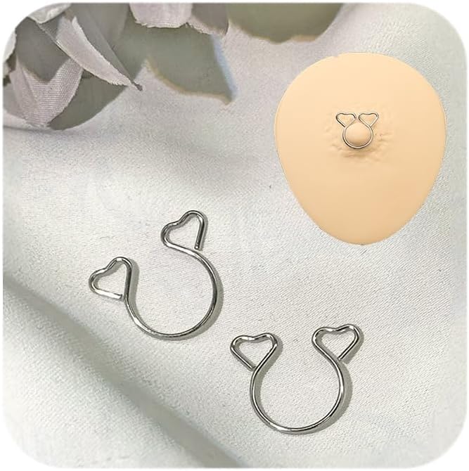 Longita 1pair Non Piercing Nipple Jewelry Fake Nipple Rings Adjustable Cute Silver Heart Non - Piercing Faux Body Jewelry for Women Men Comfortable Valentine's Day - QIAO CrystalQIAO CrystalQIAO Crystal