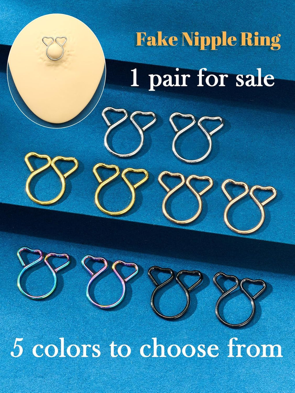 Longita 1pair Non Piercing Nipple Jewelry Fake Nipple Rings Adjustable Cute Silver Heart Non - Piercing Faux Body Jewelry for Women Men Comfortable Valentine's Day - QIAO CrystalQIAO CrystalQIAO Crystal