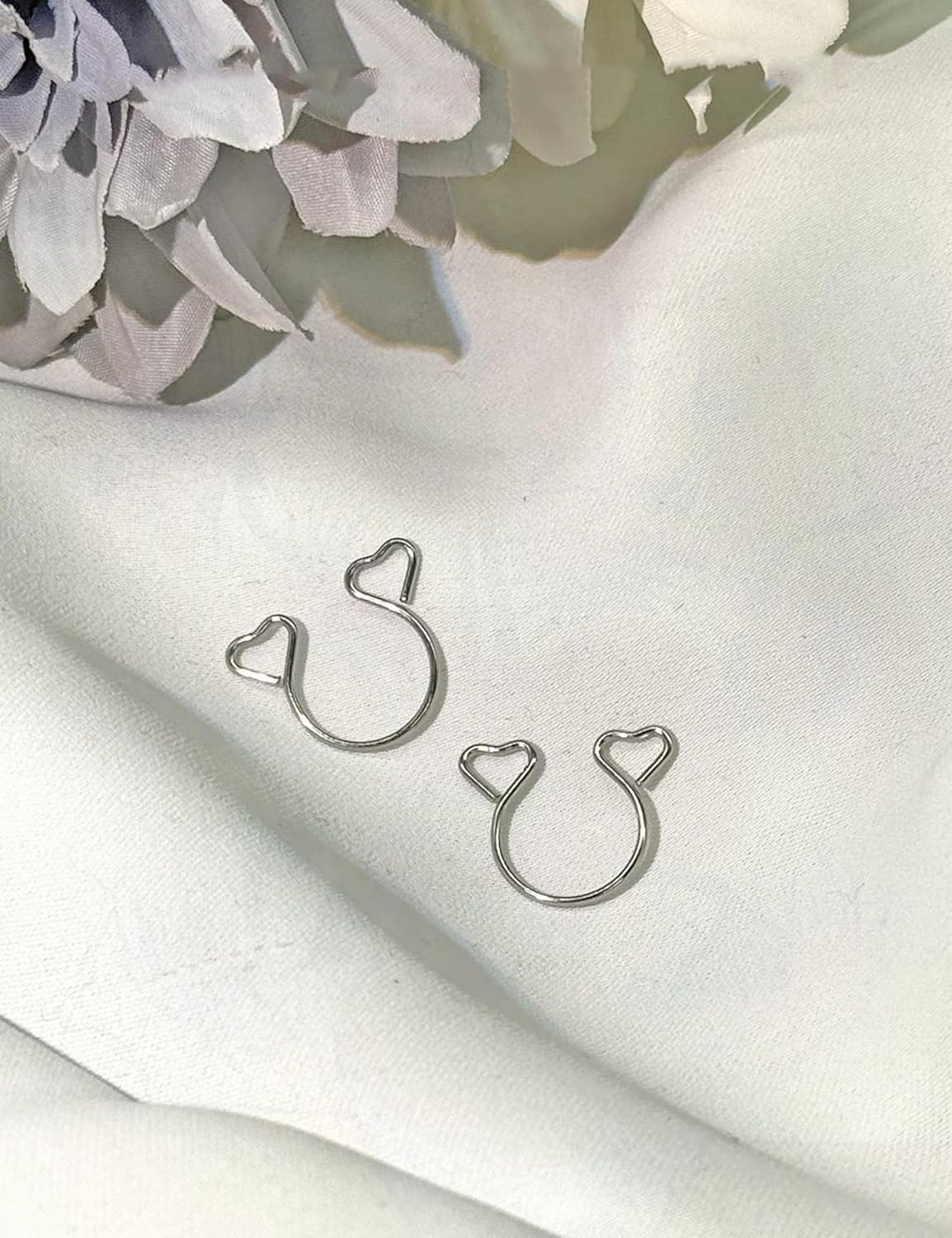Longita 1pair Non Piercing Nipple Jewelry Fake Nipple Rings Adjustable Cute Silver Heart Non - Piercing Faux Body Jewelry for Women Men Comfortable Valentine's Day - QIAO CrystalQIAO CrystalQIAO Crystal