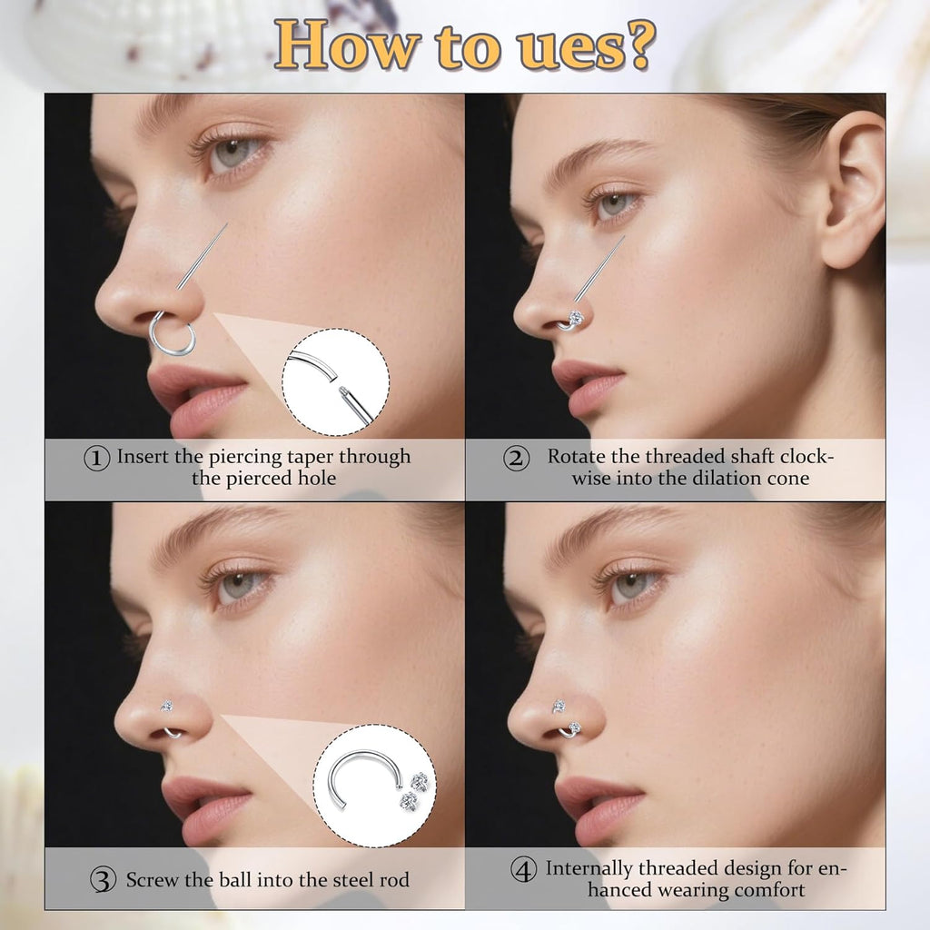 Longita 6mm 8mm 18g Horseshoe Nose Ring for Women Double Gem Horse Shoe Nose Ring Hoop Surgical Steel Silver Cartilage Helix Tragus Earring Hoops Labret Lip Piercing Jewelry Small Septum Rings 18g - QIAO CrystalQIAO CrystalQIAO Crystal