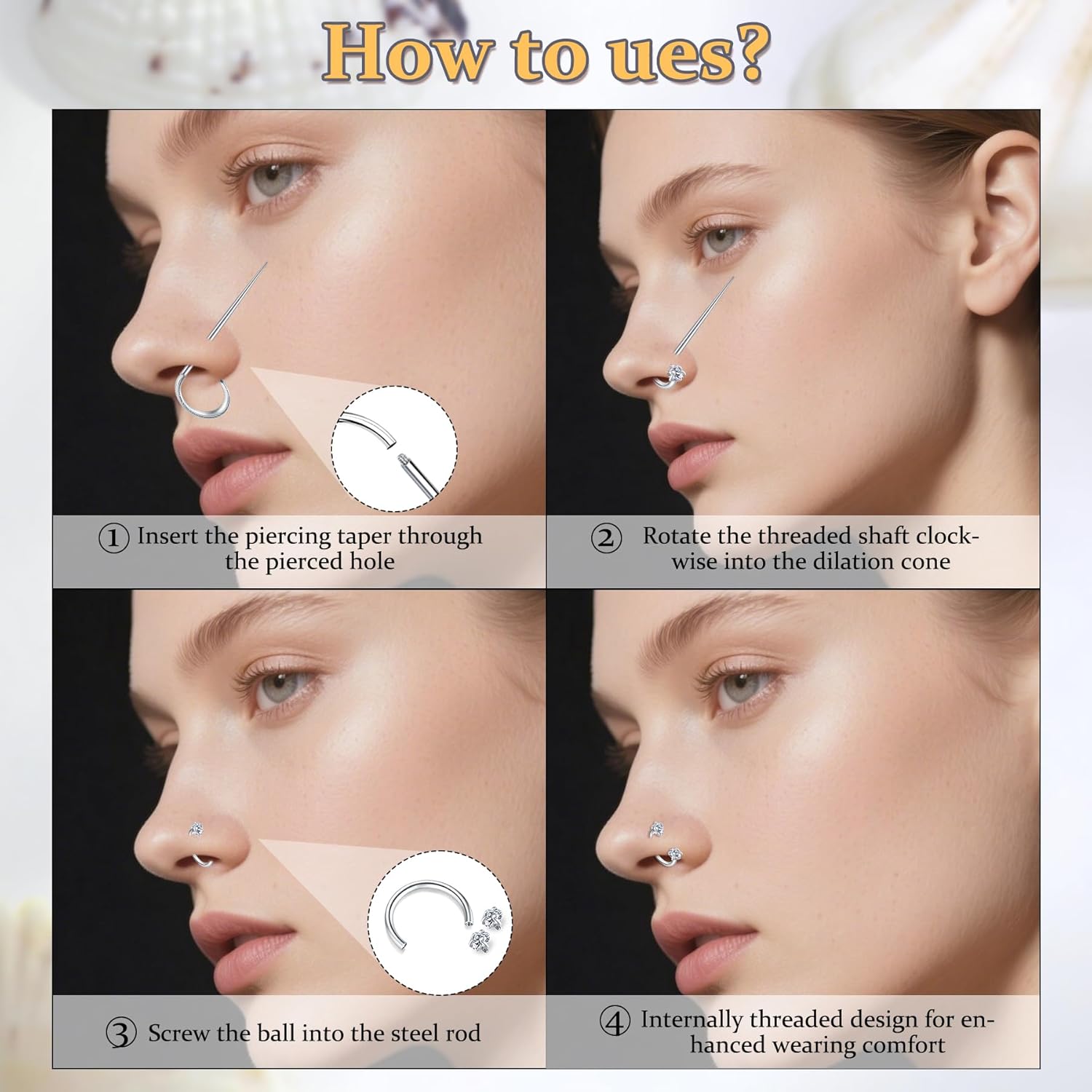 Longita 6mm 8mm 18g Horseshoe Nose Ring for Women Double Gem Horse Shoe Nose Ring Hoop Surgical Steel Silver Cartilage Helix Tragus Earring Hoops Labret Lip Piercing Jewelry Small Septum Rings 18g - QIAO CrystalQIAO CrystalQIAO Crystal