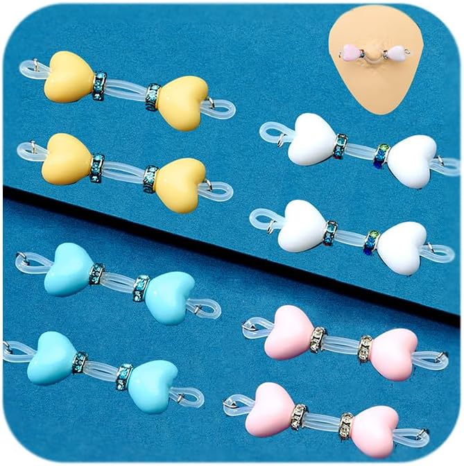 Longita Silver Gold Fake Nipple Rings Non Piercing Nipple Jewelry with Chain Adjustable Elastic Nooses Non Pierced Faux Body Jewelry for Women Men Comfortable Valentine's Day - QIAO CrystalQIAO CrystalQIAO Crystal