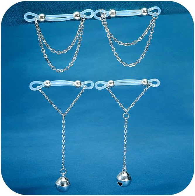 Longita Silver Gold Fake Nipple Rings Non Piercing Nipple Jewelry with Chain Adjustable Elastic Nooses Non Pierced Faux Body Jewelry for Women Men Comfortable Valentine's Day - QIAO CrystalQIAO CrystalQIAO Crystal