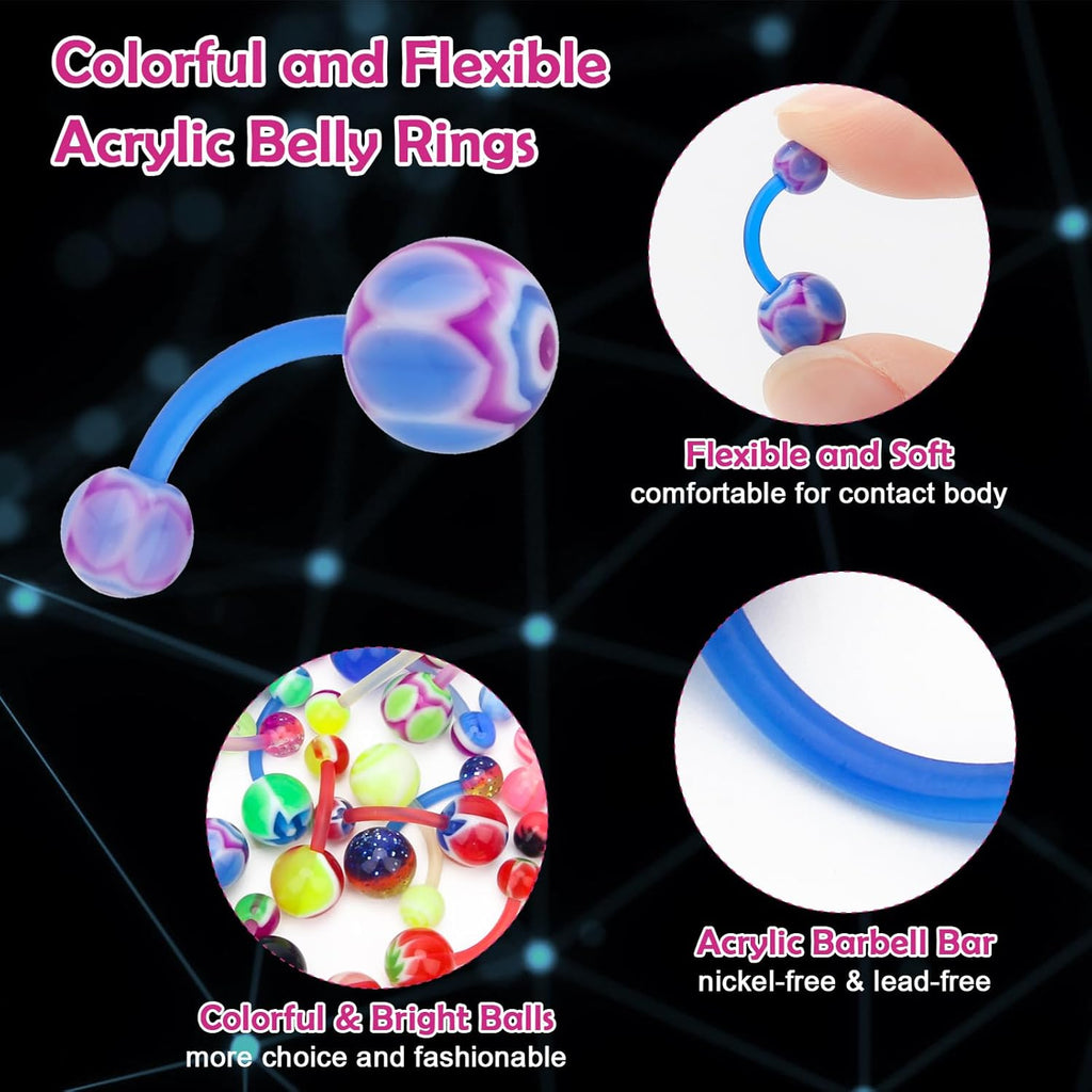 Lot of 50pcs Belly Navel Button Rings Bar Barbells Ball Acrylic Steel - 我的商店我的商店我的商店
