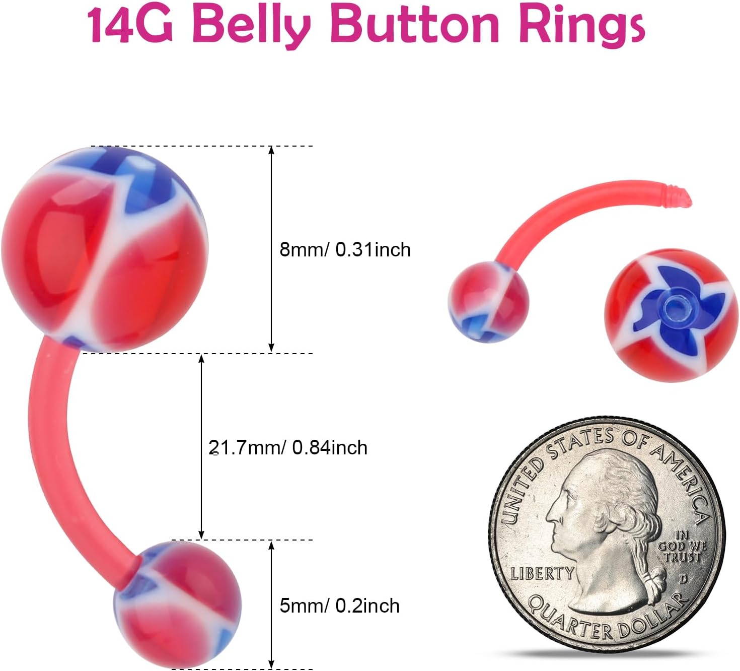 Lot of 50pcs Belly Navel Button Rings Bar Barbells Ball Acrylic Steel - 我的商店我的商店我的商店