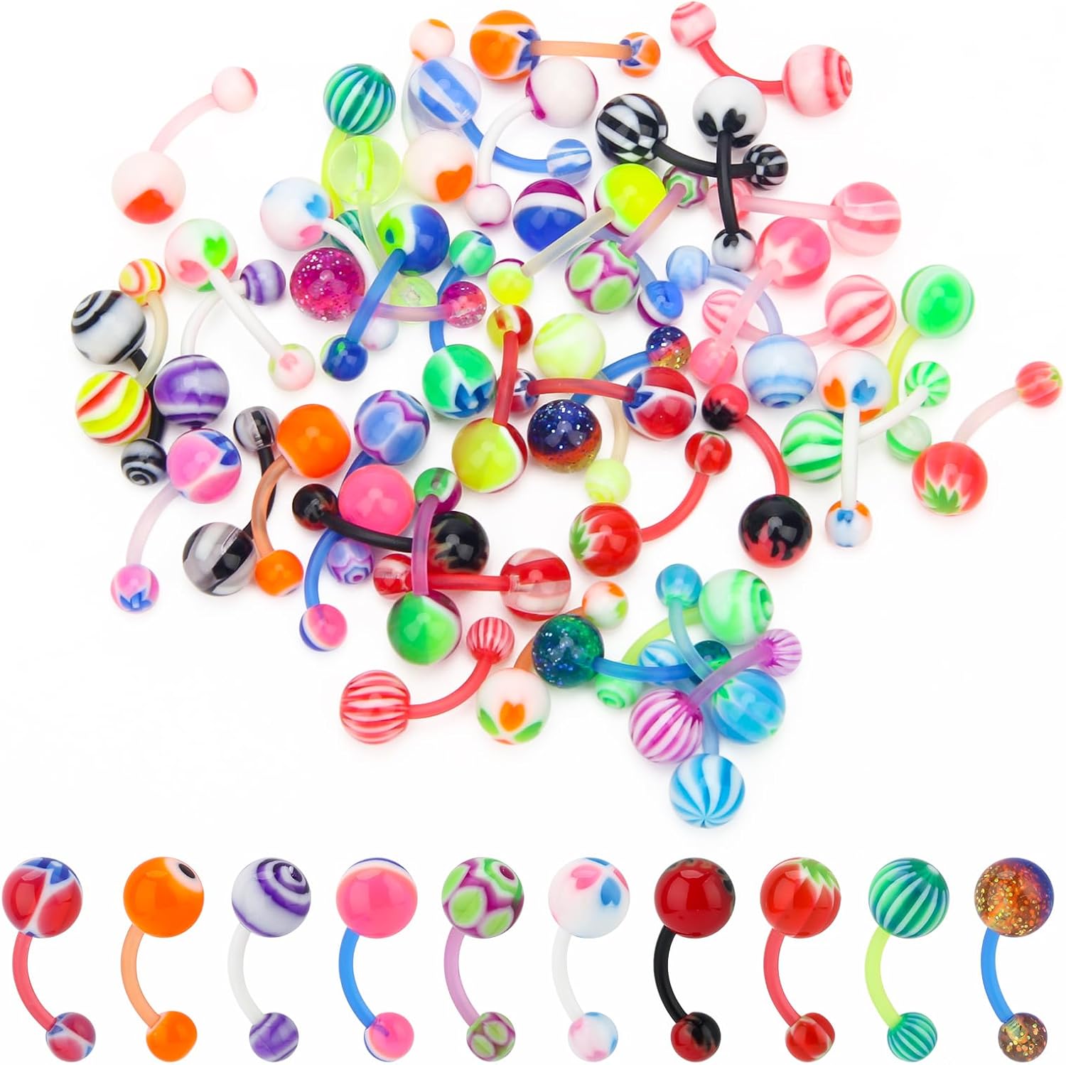 Lot of 50pcs Belly Navel Button Rings Bar Barbells Ball Acrylic Steel - 我的商店我的商店我的商店