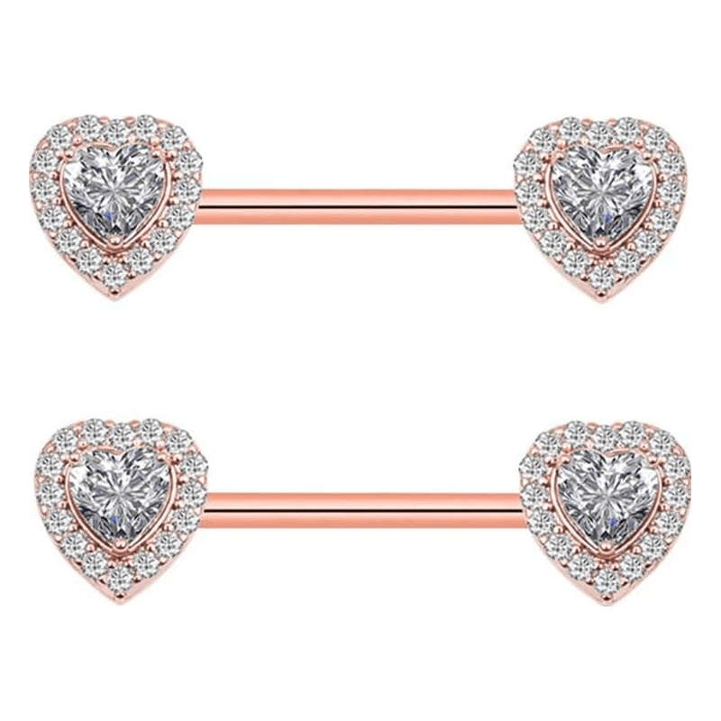 Love Heart Nipple Rings Tongue Ring Surgical Steel Nipple rings Piercing Women Barbells 2Pcs 25/8"(16mm) - QIAO CrystalQIAO CrystalQIAO Crystal