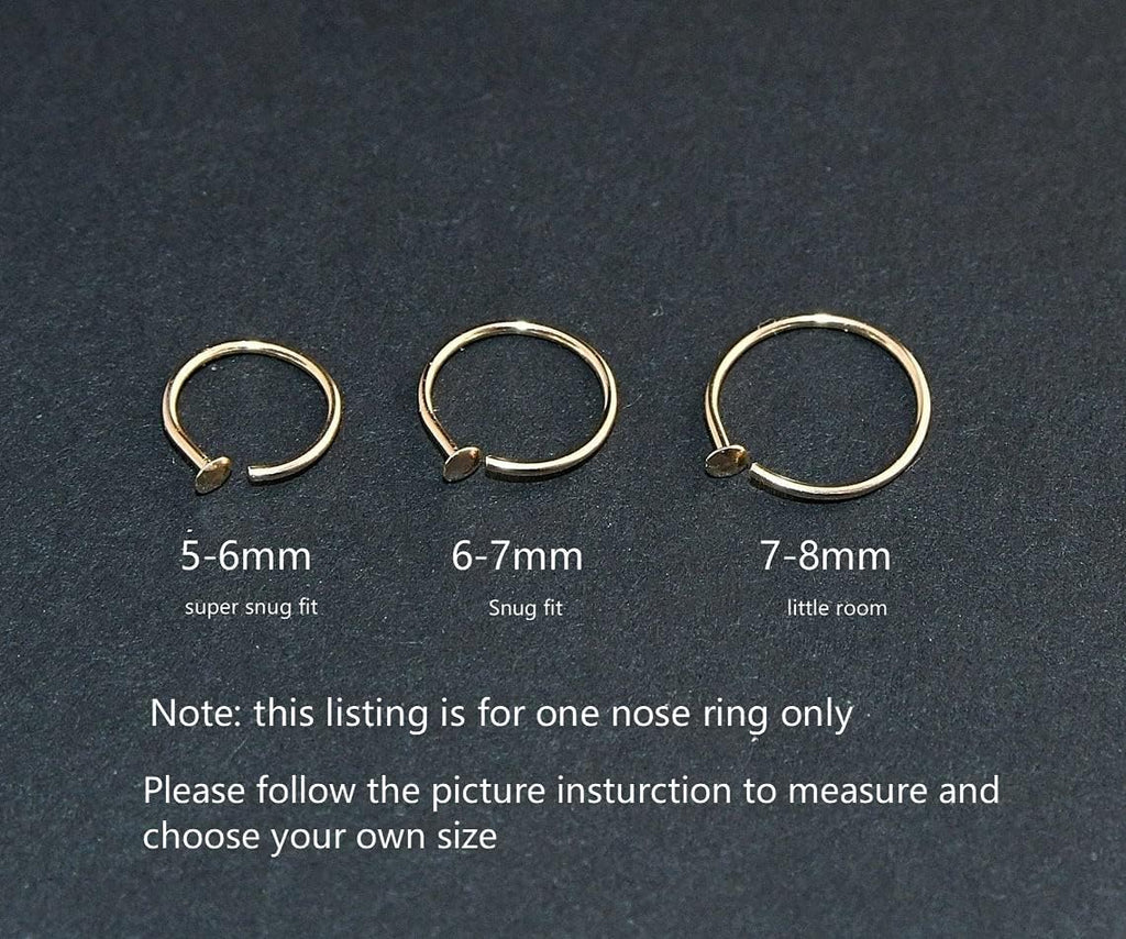 LUCKYJEWUS Small Thin Gold Nose Ring Hoop for Women, 14k Gold Filled or 925 Sterling Silver - 20G/22G/24G Adjustable Nose Piercing Jewelry (5mm–6mm, 6–7mm, 7–8mm) - QIAO CrystalQIAO CrystalQIAO Crystal
