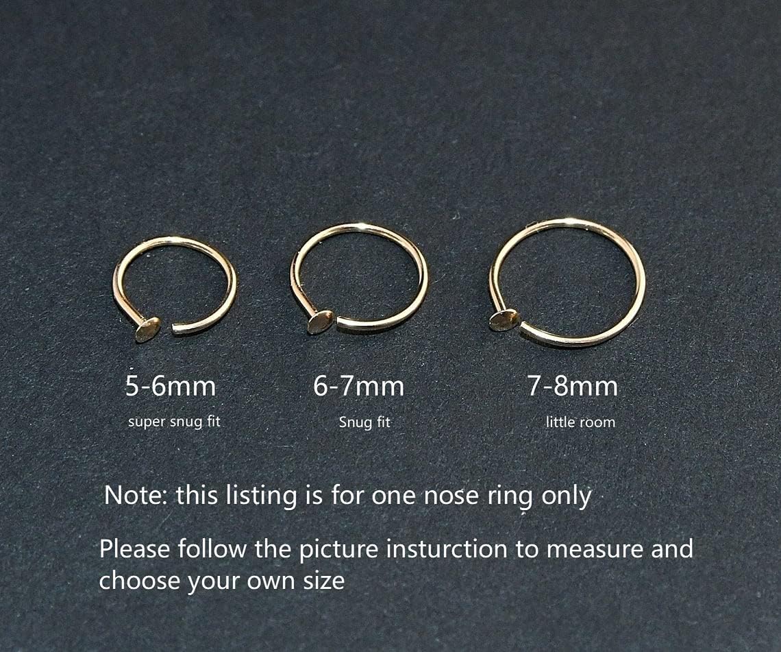 LUCKYJEWUS Small Thin Gold Nose Ring Hoop for Women, 14k Gold Filled or 925 Sterling Silver - 20G/22G/24G Adjustable Nose Piercing Jewelry (5mm–6mm, 6–7mm, 7–8mm) - QIAO CrystalQIAO CrystalQIAO Crystal