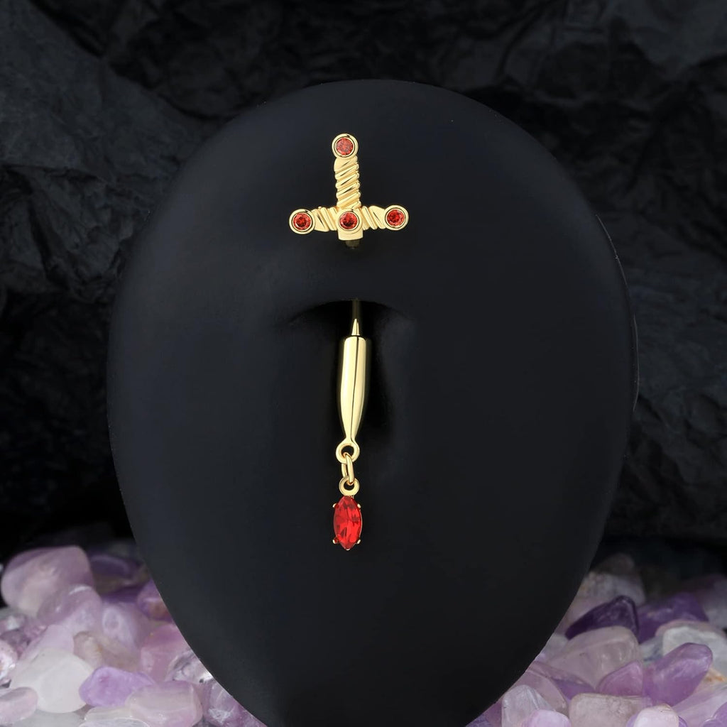 Mania Dagger Belly Button Rings Gold Belly Rings for Women 316L Stainless Steel Belly Button Piercing 10mm Navel Piercing Jewelry 14G Cool Style Belly Piercing Jewelry - 我的商店我的商店我的商店