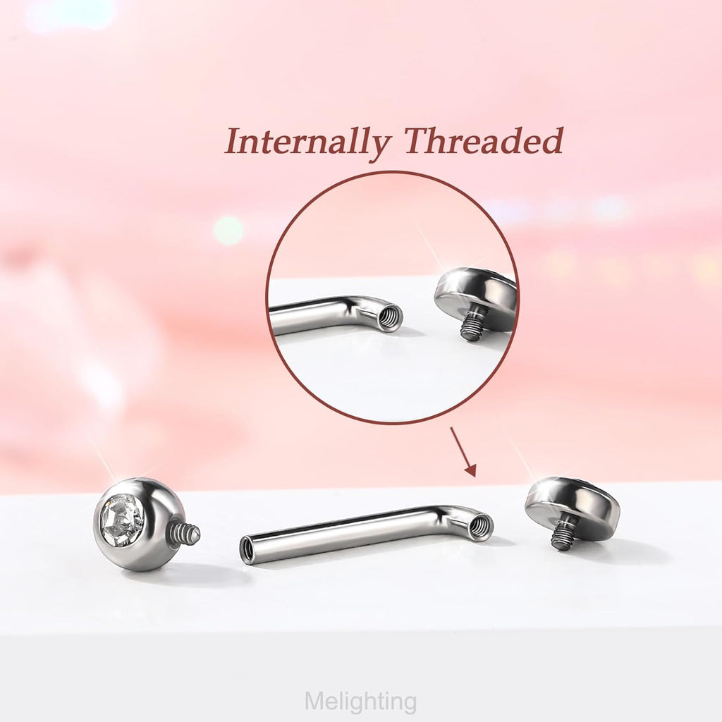 Melighting 14G Internally Threaded Belly Ring Stainless Steel 316L Belly Button Ring Transparent Round CZ Navel Piercing Jewellery for Women 10/12/14/16 mm - 我的商店我的商店我的商店