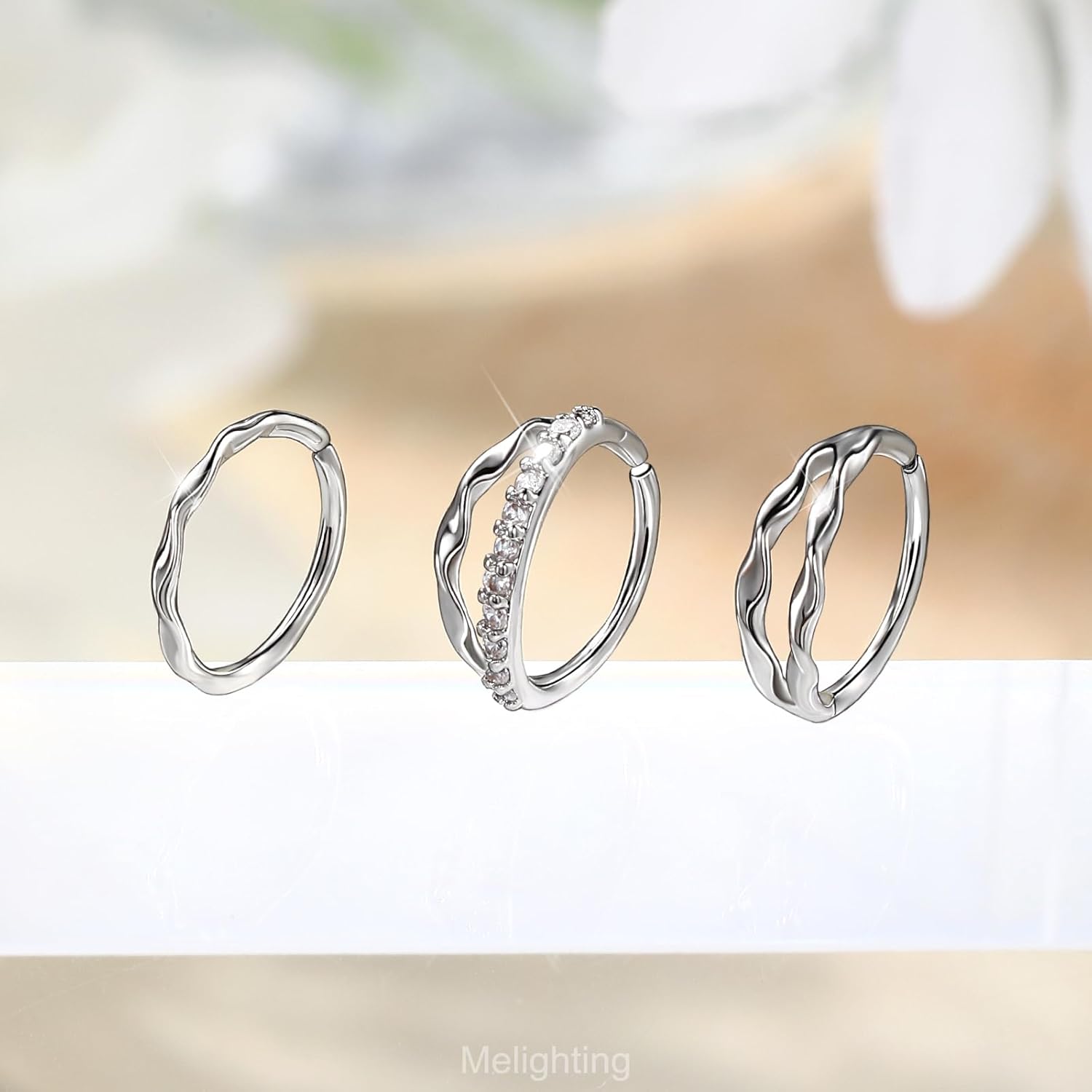 Melighting 20G 3PCS Twist Nose Rings Hoop, Stainless Steel 316L Double Nose Studs Set, 8 mm Seamless Open Earrings, Silver Helix Cartilage Conch Lobe Daith Piercing Jewelry for Women - QIAO CrystalQIAO CrystalQIAO Crystal