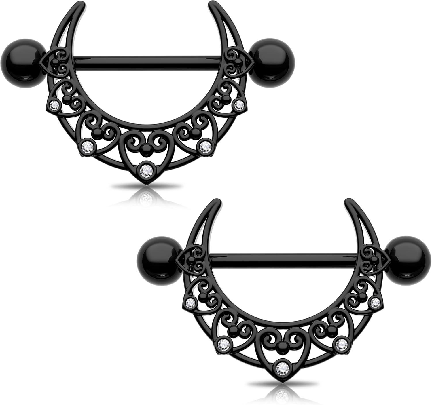 Melighting Black Moon Nipple Piercing Jewelry - 14G Stainless Steel 316L Heart Nipple Barbell - QIAO CrystalQIAO CrystalQIAO Crystal