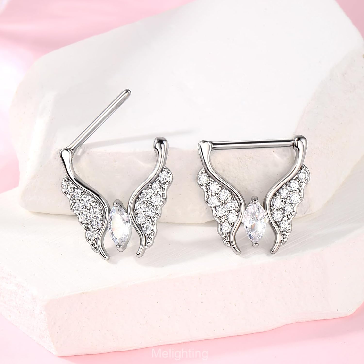 Melighting Butterfly Nipple Rings 14G Nipple Piercing 316L Stainless Steel Nipple Clicker Nipple Jewelry Clear CZ Nipple Piercing Jewelry For Women 14 mm - QIAO CrystalQIAO CrystalQIAO Crystal
