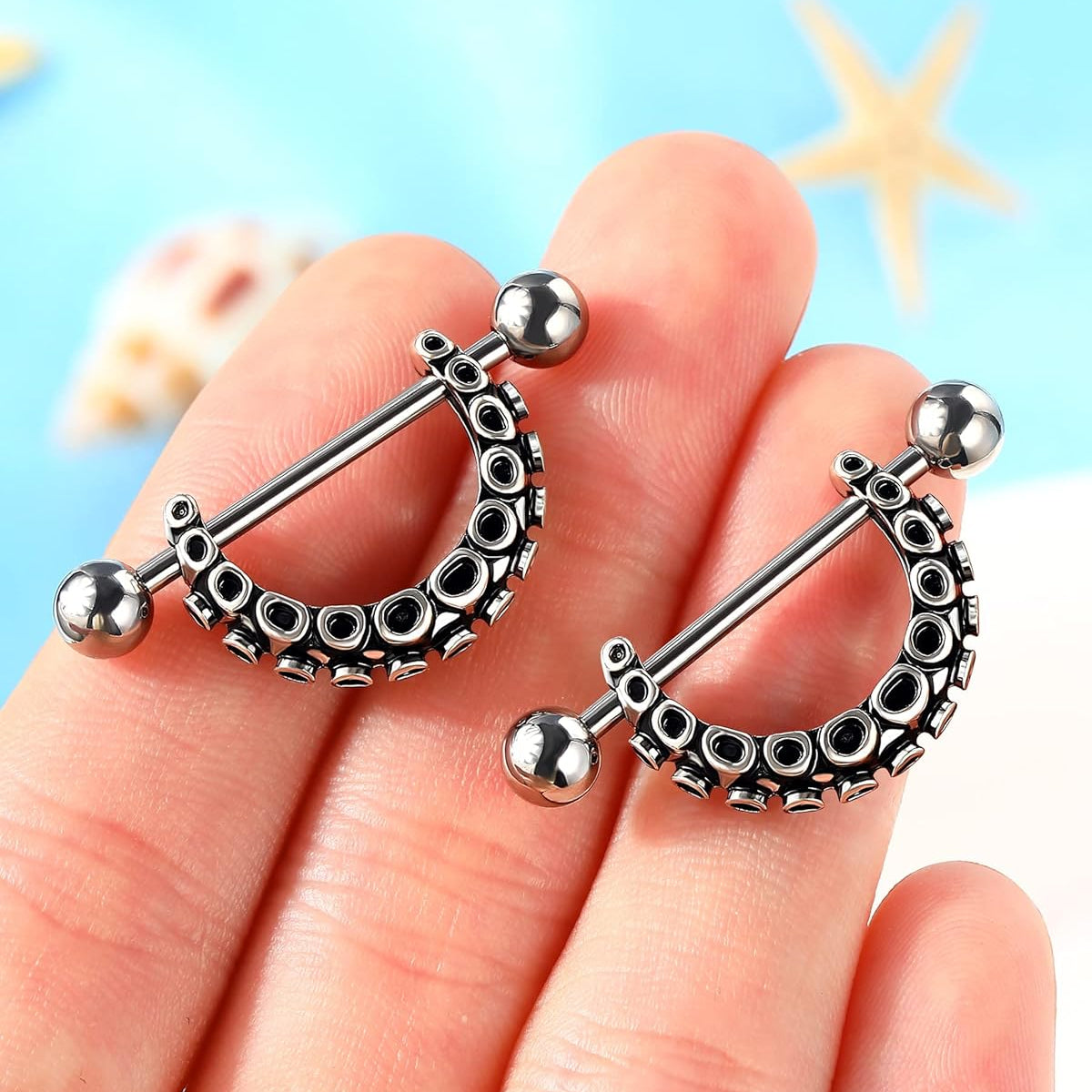 Melighting Nipple Rings 14G, Octopus Nipple Piercing Jewelry for Women Stainless Steel 316L, Nipple Barbell, Nipple Jewelry Body Piercing Jewelry - QIAO CrystalQIAO CrystalQIAO Crystal