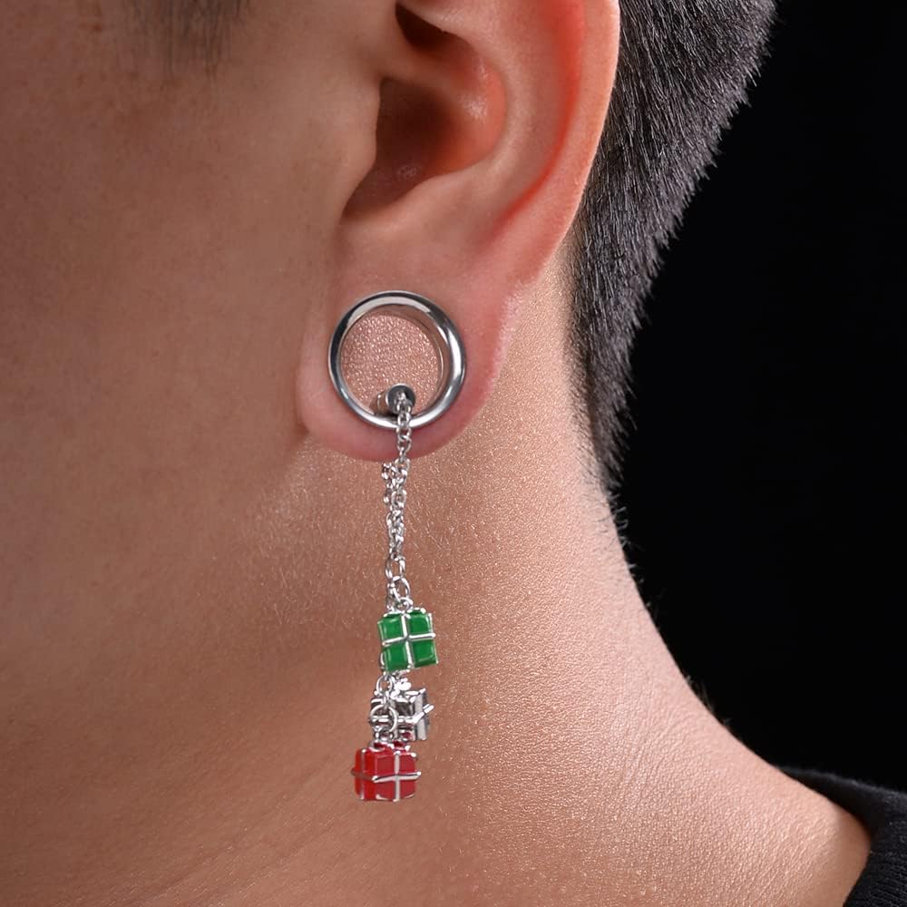 Merry Christmas Double Flared Dangle Ear Gauges Piercing Plugs and Tunnels - QIAO CrystalQIAO CrystalQIAO Crystal