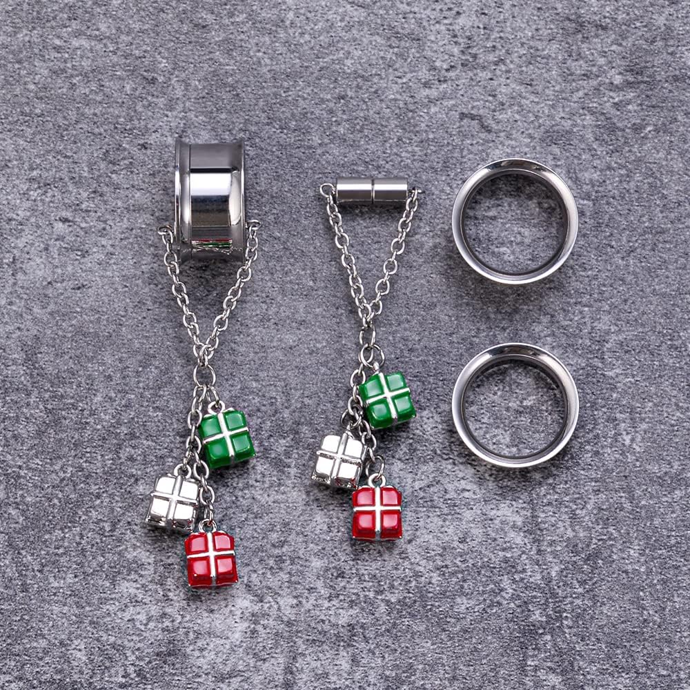 Merry Christmas Double Flared Dangle Ear Gauges Piercing Plugs and Tunnels - QIAO CrystalQIAO CrystalQIAO Crystal