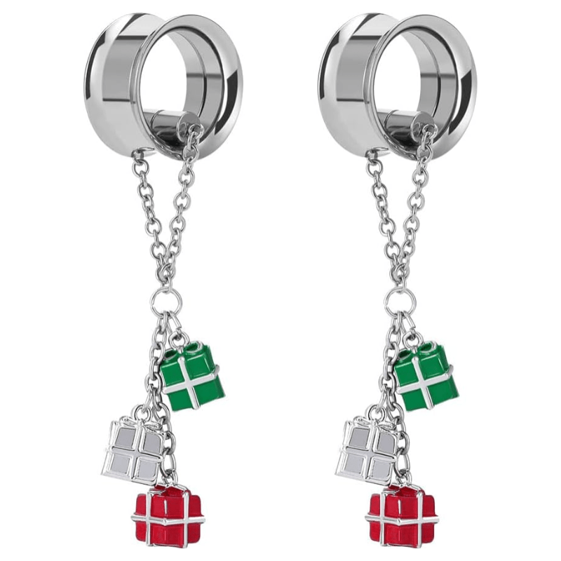 Merry Christmas Double Flared Dangle Ear Gauges Piercing Plugs and Tunnels - QIAO CrystalQIAO CrystalQIAO Crystal