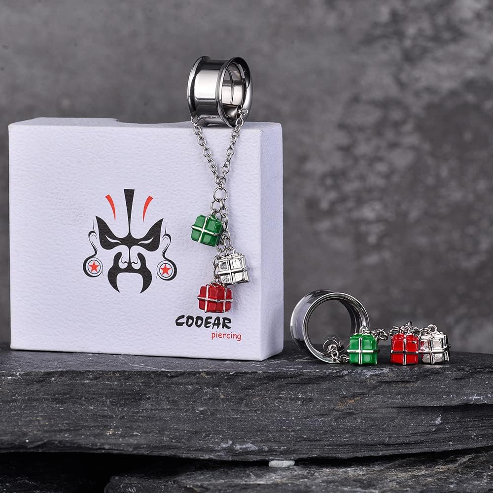 Merry Christmas Double Flared Dangle Ear Gauges Piercing Plugs and Tunnels - QIAO CrystalQIAO CrystalQIAO Crystal