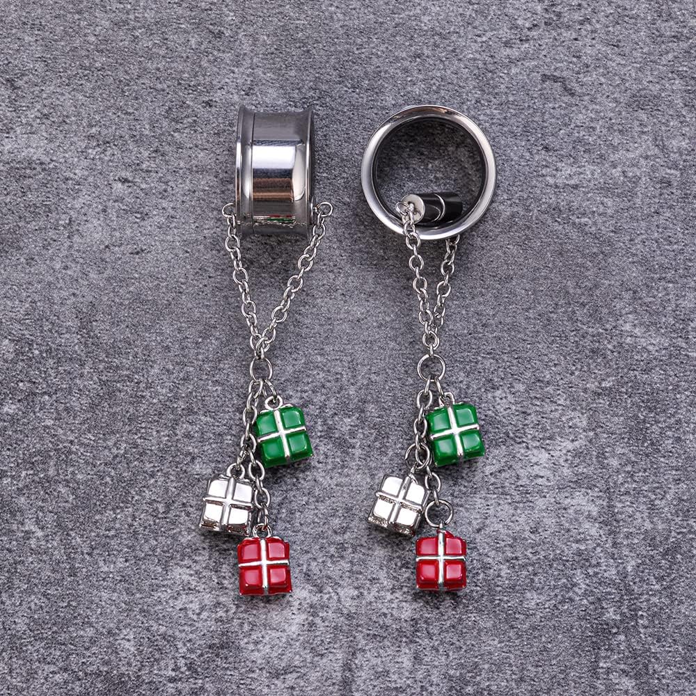 Merry Christmas Double Flared Dangle Ear Gauges Piercing Plugs and Tunnels - QIAO CrystalQIAO CrystalQIAO Crystal